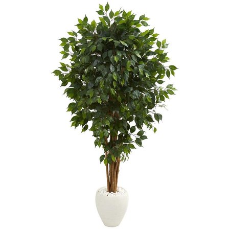 NEARLY NATURALS 6 ft. Ficus Artificial Tree in White Planter 5666